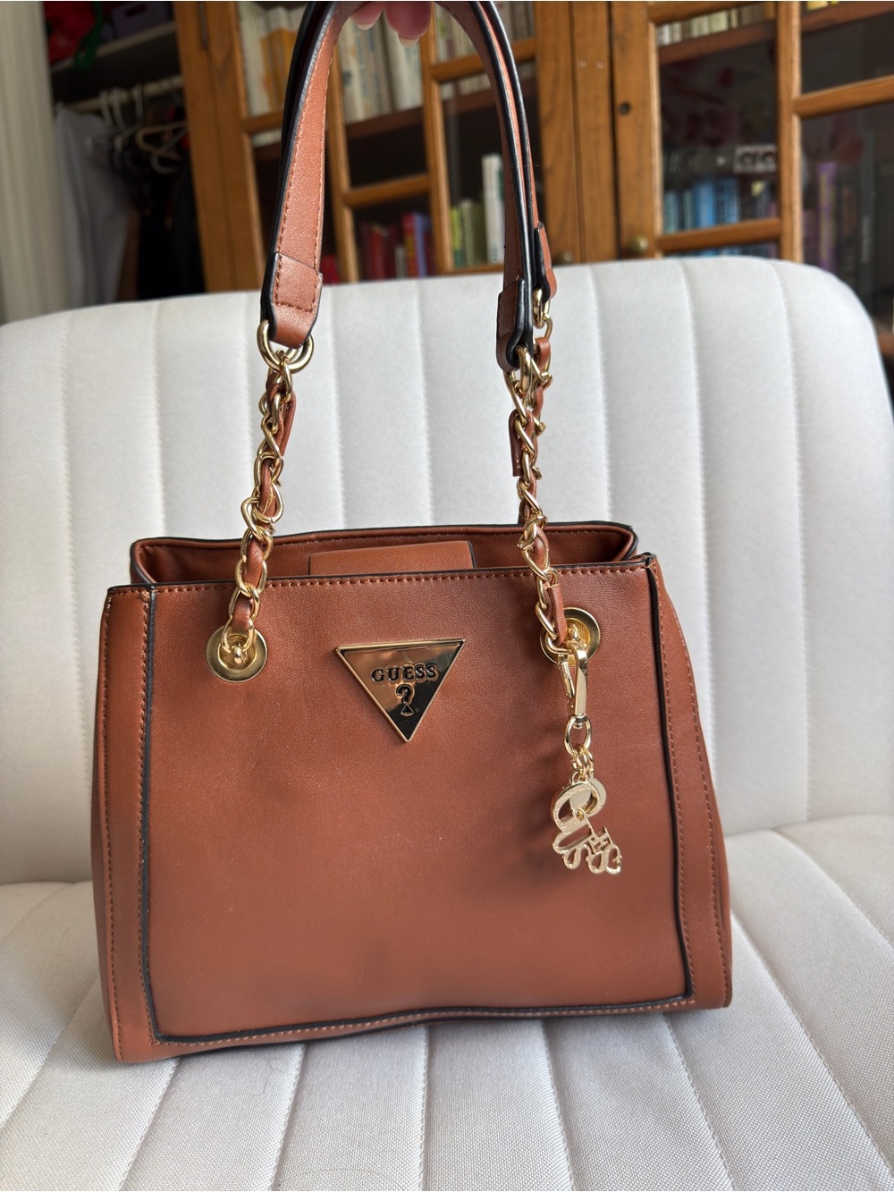 GUESS Cognac Brown Chain Strap Satchel Bag